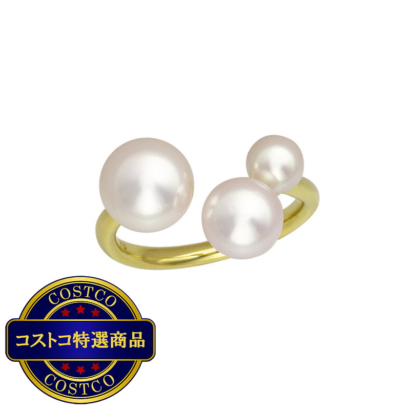 (コストコ) 18K イエローゴールド あこや パール 3ピース リング 5.0ｍｍ/7.0ｍｍ/8.5ｍｍ