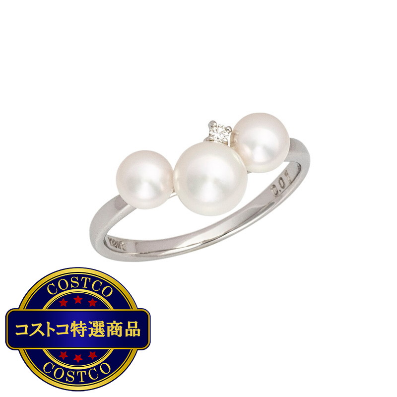 (コストコ) 18Ｋホワイトゴールド あこや パール  4.5-5.5mm ＆ ダイヤモンド 0.01カラット リング
