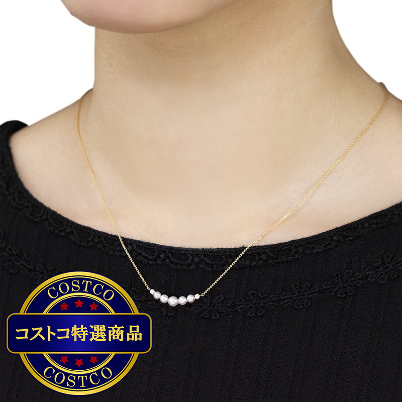 (コストコ) 18K イエローゴールド あこや パール 5点 & ダイヤモンド 0.04カラット ネックレス - 画像 (2)