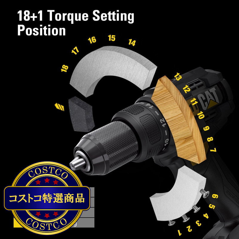 (コストコ) CATERPILLAR 18V ドリルドライバーセット バッテリー2個 - 画像 (3)