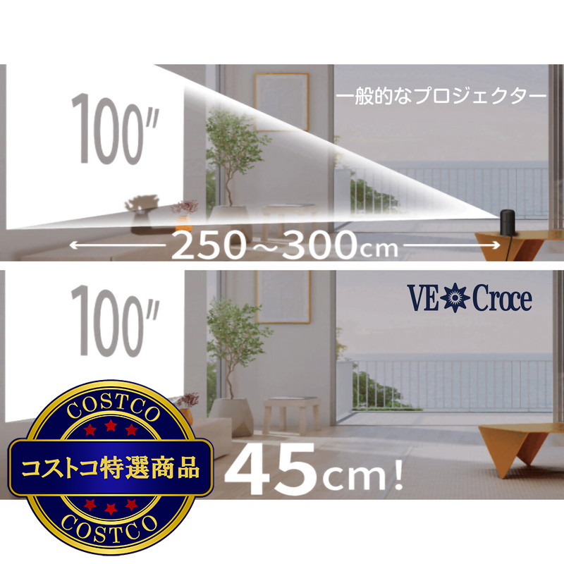 (コストコ) ヴェ・クローチェ 2K フルHD 超短焦点プロジェクター - 画像 (2)