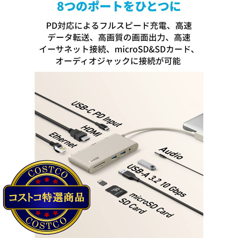 (コストコ) Anker USB-C ハブ (8-in-1) A8382N21 - 画像 (3)