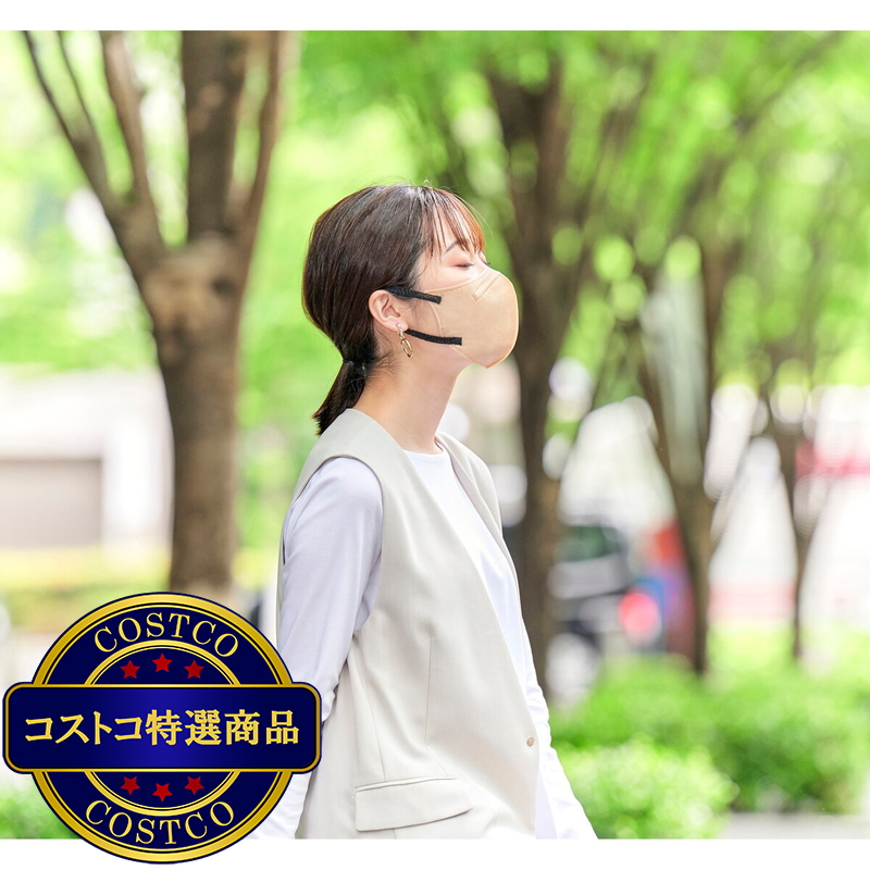 アイリスオーヤマ デイリーフィットマスク 立体 フィルタープラス ふつうサイズ 20枚 シルクベージュ×ブラック - 画像 (4)