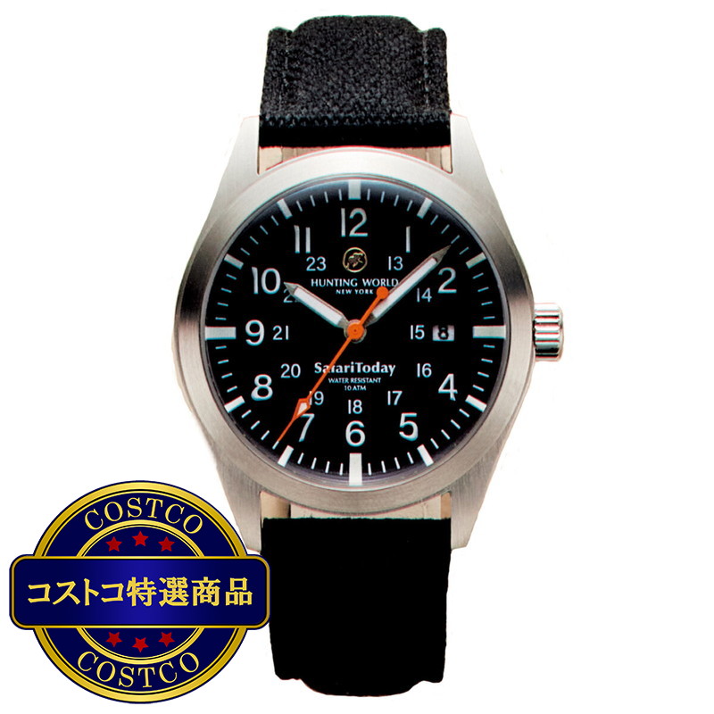 (コストコ) ハンティングワールド サファリトゥディHW555BK ブラック 38ｍｍ クォーツ時計