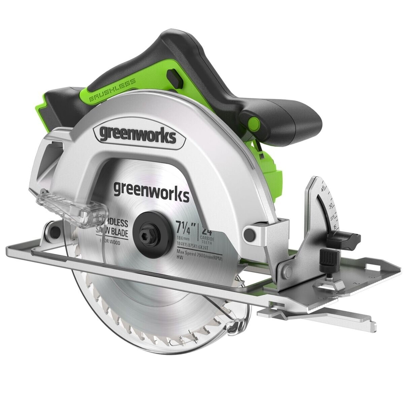 【4Ahバッテリー同梱、充電器別売】Greenworks 24V 184mm (7-1/4”) ブラシレスモーター搭載 丸のこ