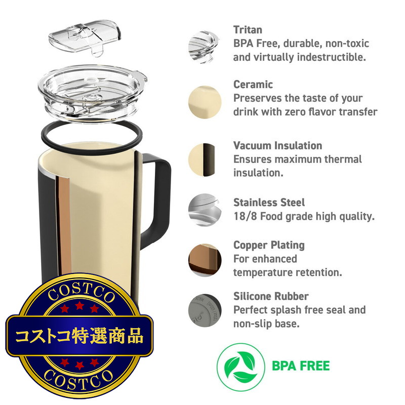 (コストコ) Asobu タワーマグ ステンレス真空断熱コーヒーマグ 600ml フタ付 2個セット - 画像 (4)