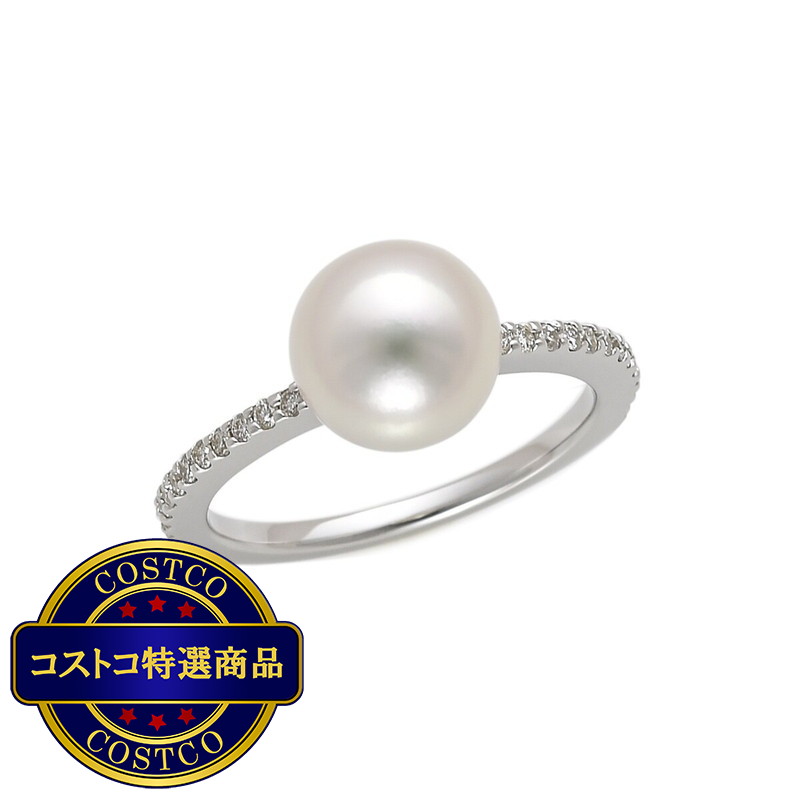 (コストコ) あこやパール 18K ホワイトゴールド パール 8.5mm & ダイヤモンド 0.20カラット リング