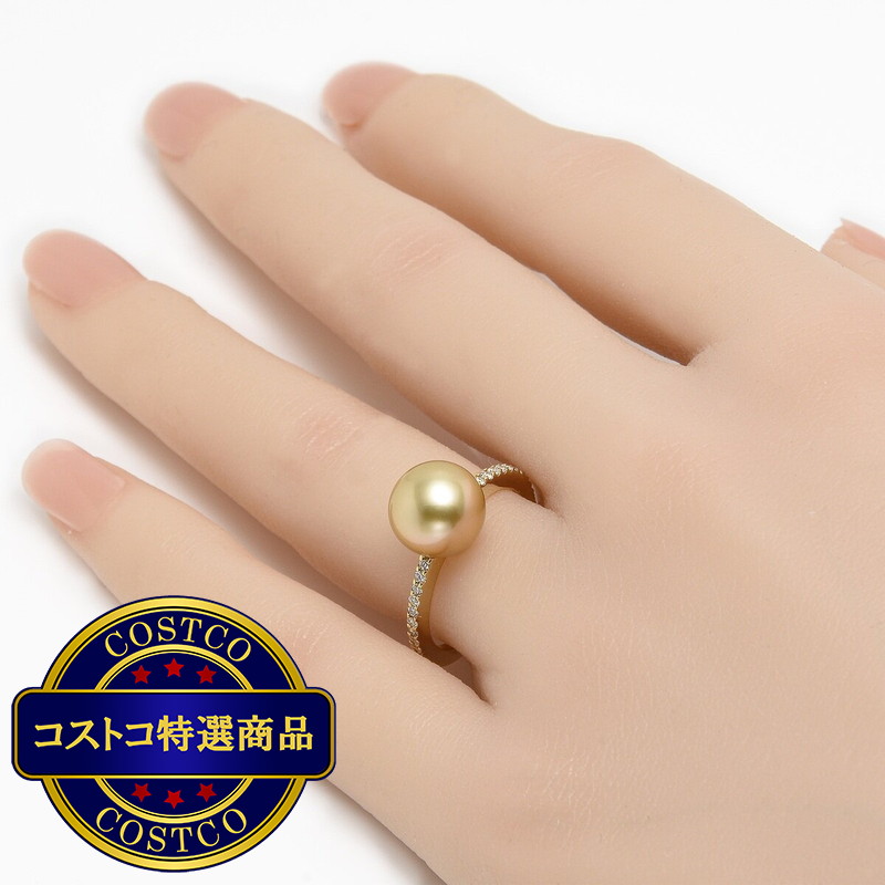 (コストコ) 18K イエローゴールド 南洋ゴールド パール 9.0mm & ダイヤモンド 0.20カラット リング - 画像 (4)