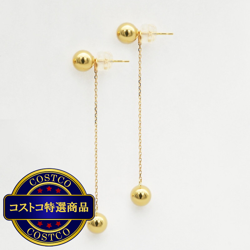 (コストコ) 18Kイエローゴールド 6mm ボール チェーン付き 2Way ピアス - 画像 (2)