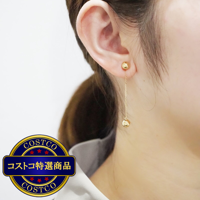 (コストコ) 18Kイエローゴールド 6mm ボール チェーン付き 2Way ピアス - 画像 (4)