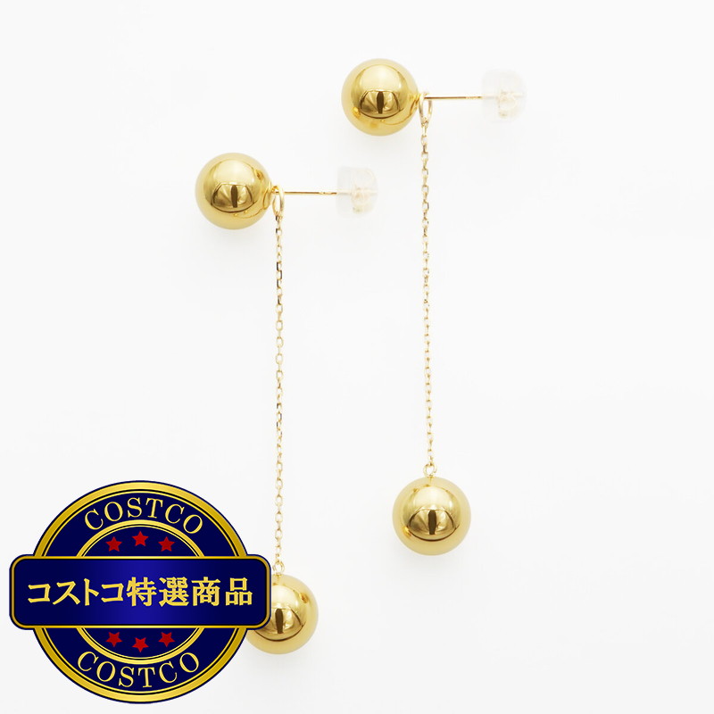 (コストコ) 18Kイエローゴールド 8mm ボール チェーン付き 2Way ピアス - 画像 (2)