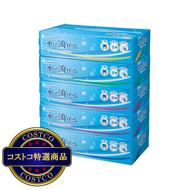 (コストコ) エルモア 水に流せるティシューペーパー 180組 1ケース 5箱入り x 10パック