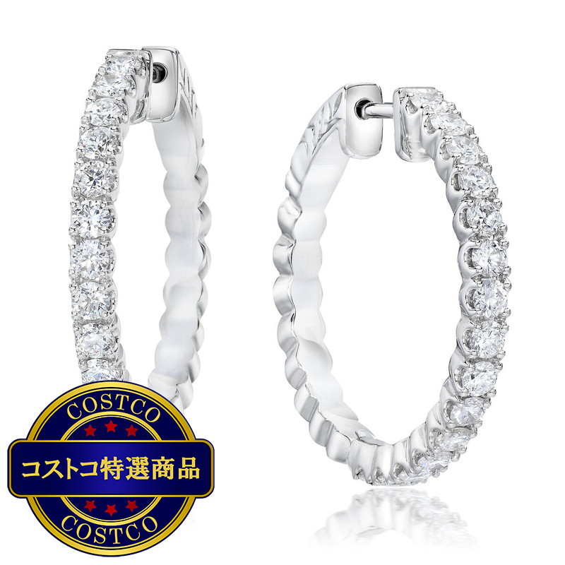 (コストコ) 18K ホワイトゴールド 1.5カラット ダイヤモンド フープピアス