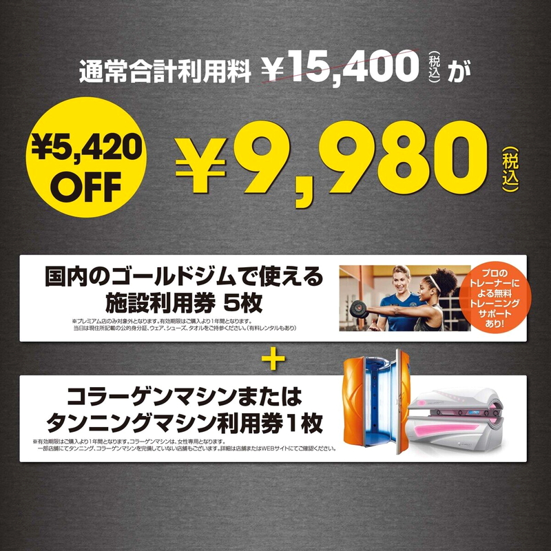 (コストコ) ゴールドジム ビジターチケット5枚+スペシャルチケット1枚 - 画像 (3)
