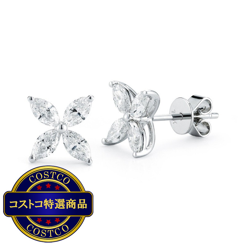 (コストコ) 18Kホワイトゴールド 0.87カラット マーキスカットダイヤモンド ピアス - 画像 (2)