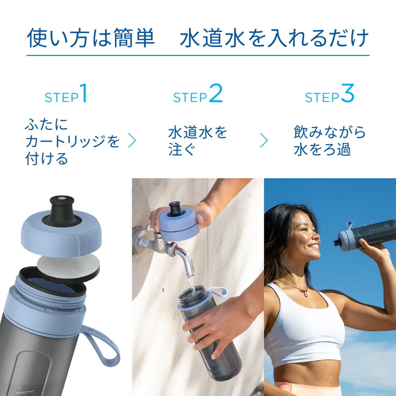 (コストコ) ブリタ ボトル型浄水器 アクティブ マイクロディスクカートリッジ3個付き モーヴローズ - 画像 (3)