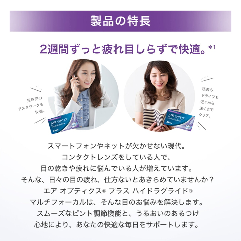 エア オプティクス? プラス ハイドラグライド? マルチフォーカル 6枚入り (ベースカーブ 8.6) - 画像 (4)