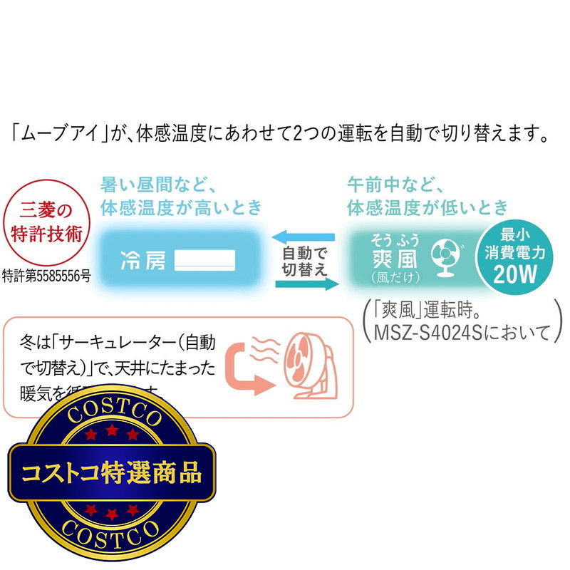 (コストコ) 三菱電機 ルームエアコン 霧ヶ峰 MSZ-S2524-W 8畳 - 画像 (4)