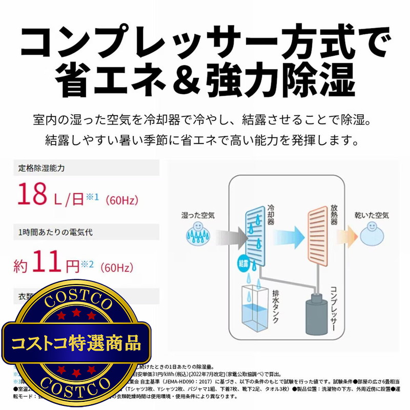 (コストコ) シャープ プラズマクラスター衣類乾燥除湿機 CV-R180-W - 画像 (2)