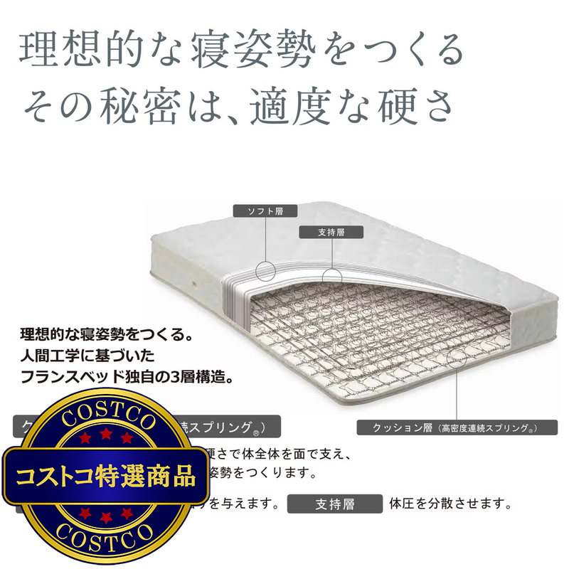 (コストコ) フランスベッド FADEARベッドセット シングル 寝装品2点パック付き - 画像 (4)