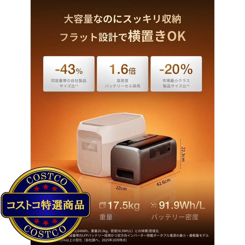 (コストコ) EcoFlow ポータブル電源 DELTA3 2000 Air 容量 1,920Wh - 画像 (2)