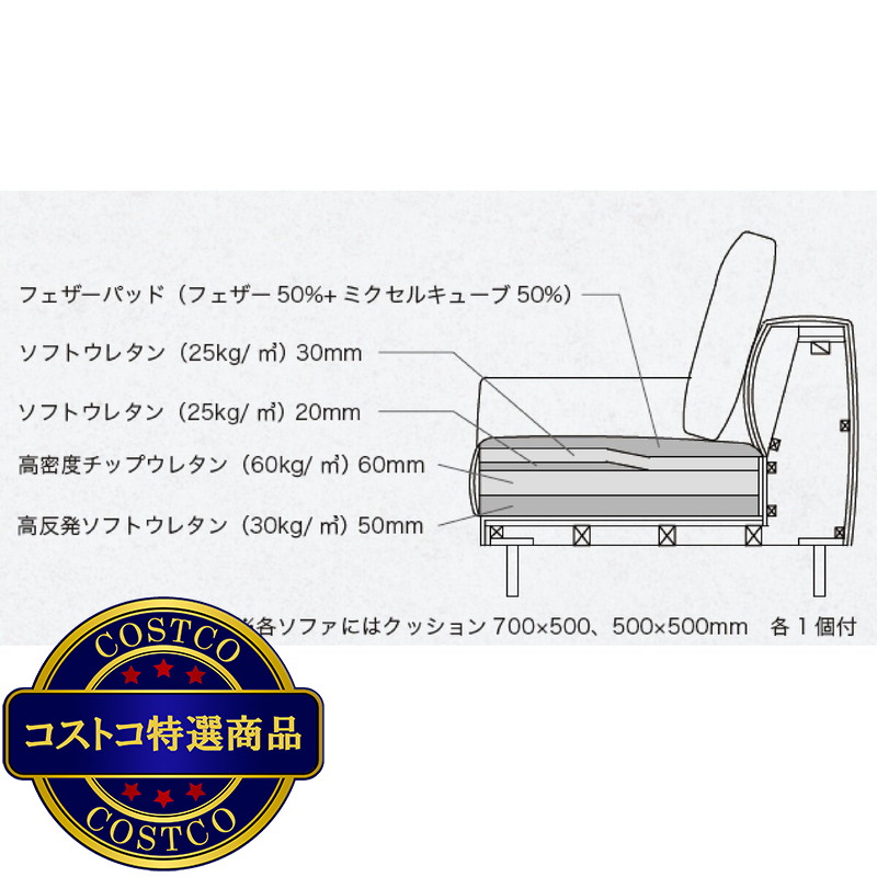 (コストコ) フランスベッド カウチソファーHC-77 クッション1個付き - 画像 (2)